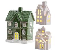 Générique Christmas Ceramic House - LED Desk Ornament with Built-in Battery | 520g Weight, 12.5cm Height, Holiday Table Décor for Home Indoor Mantel Shelf Party Seasonal