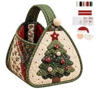 Générique Christmas Character Quilted Carry Basket, DIY Fabric Storage Basket Kit, Cotton Plaid Gingham Foldable Fabric Storage Bin with Handles for Tree Decor,Candy,Presents & Homes Living Room