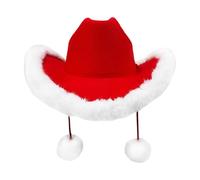 Générique Christmas Cowboy Hat Santa Claus Costume Hat with White Plush Trim, Festive Red Cowgirl Accessory for Women Adults Kids, Perfect for Western Party Holiday Photoshoots Halloween Disco.