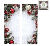 Générique Christmas Curtains Red with Snowflakes and Pine Branches, 2D Flat Printed Semi-Sheer Luxury Xmas Drapes for Living Room, Bedroom, Kitchen & Holiday Party Decor