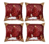 Générique Christmas Cushion Covers Set of 4, 18x18 inch Decorative Pillow Cases | 3D Printed Santa Snowman Christmas Tree Designs | for Sofa Couch Living Room Bedroom Home Decor (Without Insert)
