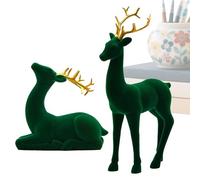 Générique Christmas Deer - Flocking Christmas Animals | Red Green Elk 2 Pieces Aesthetic Standing Sitting Statue Perfect for Nursery, Bedside, Table, Living Room Or Kitchen Party, 4.33x2.56x4.13in
