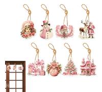 Générique Christmas Hanging Ornament - Pendentif Père Noël Rose | Hanging Decoration Carton Blanc | 8pcs Vintage Décor Arbre Noël Fête | Style Rétro Cadeau Maison Artisanat DIY