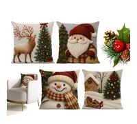Générique Christmas Pillow Cover - Linen 45x45cm | Snowman Reindeer Pattern Fall Cushion Covers | Throw Pillow Case Set of 4 for Sofa Bedroom Living Room Dorm Apartment Holiday Home Decoration Use
