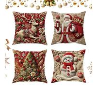 Générique Christmas Pillow Covers - 3D Visual Effect Decorative Cushion Pillowcases, Christmas Decorative Throw Pillow Covers, Holiday Winter Home Bedroom Couch Sofa Porch Use, Set of 4 Red