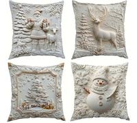Générique Christmas Pillow Covers, White Christmas Themed Cushion Covers Set of 4, Winter Throw Pillow Cover with 3D Embossed Details for Home Living Room (50cm*50cm/20in*20in)