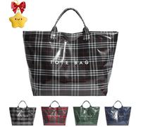 Générique Christmas Plaid Pvc Tote Bag For Women, Clear Plastic Handbag, Letters Print Christmas Tote Bags (Black)