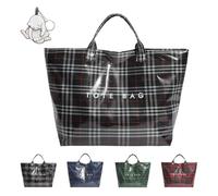Générique Christmas Plaid PVC Tote Bag for Women, Letters Print Tote Bag, Large Plastic Totes Bags, for Shopping/Travel (Black)