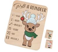 Générique Christmas Roll-a-Reindeer Puzzle Game, Wooden Interactive Christmas Board Game, Place The Reindeer Pieces According to The Number You Roll, for Xmas Party Night Holiday. (A)