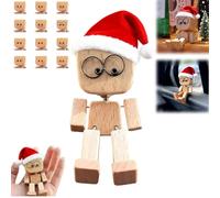 Générique Christmas Shaking Wooden Man, Charming Little Wood Figure with Santa Hat, Handmade Shaking Feet Wooden Man with 12PCS Magnetic Expressions for Creative Gift Car Dashboard Decor