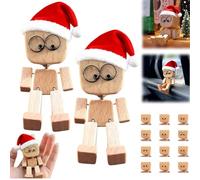 Générique Christmas Shaking Wooden Man, Charming Little Wood Figure with Santa Hat, Handmade Shaking Feet Wooden Man with 12PCS Magnetic Expressions for Creative Gift Car Dashboard Decor