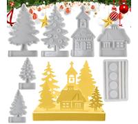 Générique Christmas Silicone Molds, Christmas Tree, House Soap, Craft Casting, Easy Release Mold for Plaster Epoxy Resin Ornament Aromatherapy Making, Flexible Durable Design, Holiday Creative Use