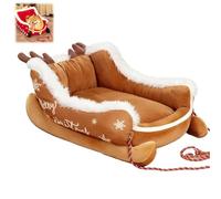 Générique Christmas Sleigh Dog Bed, 2026 New Funny Santa Sleigh Pet Warm Bed with Non-Slip Base,Removable & Washable Plush Pet Warm Sofa with Non-Slip Base for Winter Indoor Outdoor (Brown,Small)