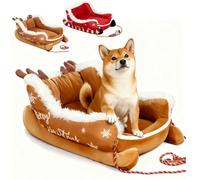 Générique Christmas Sleigh Dog Bed, Funny Santa Sleigh Pet Warm Bed, Detachable and Washable, with Non-Slip Base, Christmas Plush Dog Beds, for Winter Indoor Outdoor, (Brown,Medium)