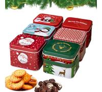 Générique Christmas Tin - 6pcs Metal Cookie Storage Containers With Handle | Holiday Treat Boxes For Candy, Cake, Snacks, And Gift Giving