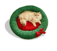 Générique Christmas Tree Cat Cave Bed, Warm Plush Pet Bed for Indoor Cats & Small Dogs, Washable Round Sleeping Mat with Non-Slip Base, for Indoor and Outdoor (S)