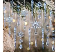 Générique Christmas Tree Decoration Crystal Ornaments - Hanging Acrylic Snowflake Icicle Drop for Xmas Winter New Year Party Supplies(Blue,18pcs (Pack of 2))