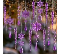 Générique Christmas Tree Decoration Crystal Ornaments - Hanging Acrylic Snowflake Icicle Drop for Xmas Winter New Year Party Supplies(Purple,18pcs (Pack of 2))
