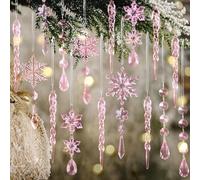 Générique Christmas Tree Decoration Crystal Ornaments - Hanging Acrylic Snowflake Icicle Drop for Xmas Winter New Year Party Supplies(Pink,18pcs (Pack of 2))