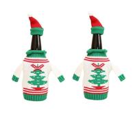 Générique Christmas Wine Covers 2 Pieces Knitted Christmas Bottle Set Sweater Red Wine Bottle Set 4 Christmas Bottle Decorations White