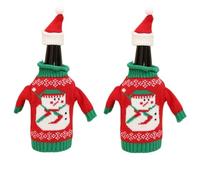 Générique Christmas Wine Covers 2 Pieces Knitted Christmas Wine Bottle Set Sweater Red Wine Bottle Set 4 Christmas Wine Bottle Decorations Red