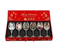 Générique Christmas Wine Glasses Set of 6, 3D Holiday Designs with Gift Box