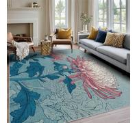Générique Chrysanthème, Tapis Imprimé Fleur Bleu Rose, pour Chambre à Coucher, Descente de Lit, Moquette Decoration Interieur, Lavable, Poil Ras, Antidérapant A(2654)