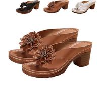 Générique Chunky Heel Sandals For Women 2026 Summer Dressy Arch Support Comfortable Orthopedic Slip-On Open Toe Casual Wedge Sandal (Brown,37)