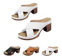 Générique Chunky Heel Sandals For Women 2026 Summer Dressy Arch Support Comfortable Orthopedic Slip-On Open Toe Comfortable Sandal Boho Beach Beach Casual Wedge Sandals (White,42)