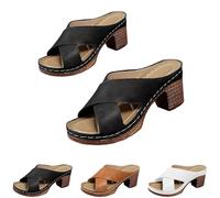 Générique Chunky Heel Sandals For Women 2026 Summer Dressy Arch Support Comfortable Orthopedic Slip-On Open Toe Comfortable Sandal Boho Beach Beach Casual Wedge Sandals (Black,36)