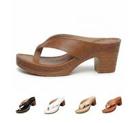 Générique Chunky Heel Sandals for Women Summer Dressy, Arch Support Comfortable Orthopedic Slip-On Open Toe Heeled Flip Flops Bridal Party Wedding Shoes Casual Wedge Thong Sandals (brown,38)