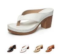 Générique Chunky Heel Sandals for Women Summer Dressy, Arch Support Comfortable Orthopedic Slip-On Open Toe Heeled Flip Flops Bridal Party Wedding Shoes Casual Wedge Thong Sandals (white,39)