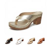Générique Chunky Heel Sandals for Women Summer Dressy, Arch Support Comfortable Orthopedic Slip-On Open Toe Heeled Flip Flops Bridal Party Wedding Shoes Casual Wedge Thong Sandals (gold,40)