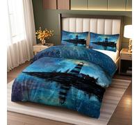 Générique Ciel étoilé Housses de couettes, Phare Duvet Cover, Vue Nocturne Parure de lit 135x200cm 2 Taies d'oreiller, Galaxie du Paysage Marin - Ensembles Housses Couette Microfibre Douce