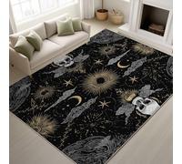 Générique Ciel Nocturne Squelette Tapiss de Étoiles Lune Doux Tapis Imprimé Tapis Lavable 50 cm x 80 cm, Tapis de Antidérapant pour Chambre Salle à Manger Bureau, Noir