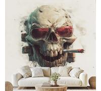 Générique Cigarette Lunettes Crâne Papier Peint Intissé Crâne Street Art Mural Graffiti Vintage Papier Peint Autocollant Mural 100x70 cm pour Chambre Salle de Bain Salon
