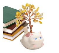 Générique Citrine Crystal Money Tree, Cute Kitten Statue Ornament, Cat Figurine Decoration, Desk Office Dashboard Wealth Charm Display, Shop Living Room Wedding Housewarming New Year Gift 4.33 inches