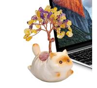 Générique Citrine Crystal Money Tree, Cute Kitten Statue Ornament, Cat Figurine Decoration, Desk Office Dashboard Wealth Charm Display, Shop Living Room Wedding Housewarming New Year Gift 4.33 inches