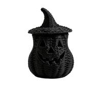 Générique Citrouille d'halloween Tressée en Jonc De Mer, Lanterne Rustique en Osier Noir avec Couvercle en Forme De Chapeau De Sorcière, Panier À Bonbons « Trick Or Treat » Et Lanterne LED (F)