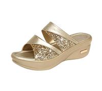 Générique Claquette Femme Confortable Mode chaussures sandales pour femmes Casual Toe plate-forme d'été Solid Ladies Wedge sandales pour femmes(Gold,38)