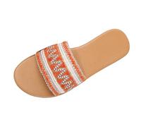 Générique Claquettes Femme Chaussures pour femmes pantoufles plates à la mode perles brodées pantoufles de plage(Orange,41)