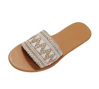 Générique Claquettes Femme Chaussures pour femmes pantoufles plates à la mode perles brodées pantoufles de plage(Khaki,37)