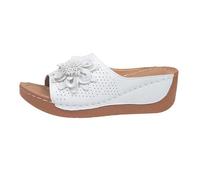 Générique Claquettes Femme Mules compensées élégantes pour femmes en cuir avec motif floral découpé chaussons confortables à bout ouvert pour un style décontracté plein de caractère (White, 38)
