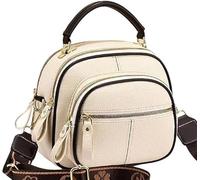 Générique Classic Multifunctional Compartments Adjustable Wide Shoulder Strap Leather Crossbody Bag, Crossbody Bag for Women (White)