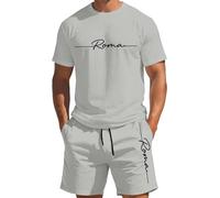 Générique Classification Produit Men's Suits - Ensemble Décontracté Estival T-Shirt Manches Courtes et Short Imprimé Dégradé Col Rond Léger et Confortable (Light Gray, M)