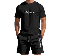 Générique Classification Produit Men's Suits - Ensemble Décontracté Estival T-Shirt Manches Courtes et Short Imprimé Dégradé Col Rond Léger et Confortable (Black, XXXXL)