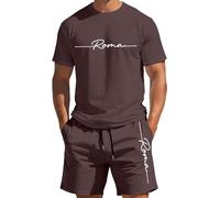 Générique Classification Produit Men's Suits - Ensemble Décontracté Estival T-Shirt Manches Courtes et Short Imprimé Dégradé Col Rond Léger et Confortable (Coffee, XXS)