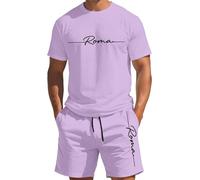 Générique Classification Produit Men's Suits - Ensemble Décontracté Estival T-Shirt Manches Courtes et Short Imprimé Dégradé Col Rond Léger et Confortable (Purple, S)