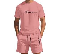 Générique Classification Produit Men's Suits - Ensemble Décontracté Estival T-Shirt Manches Courtes et Short Imprimé Dégradé Col Rond Léger et Confortable (Watermelon Red, S)