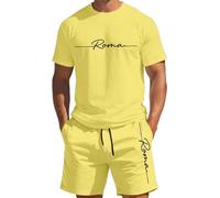 Générique Classification Produit Men's Suits - Ensemble Décontracté Estival T-Shirt Manches Courtes et Short Imprimé Dégradé Col Rond Léger et Confortable (Yellow, XXS)